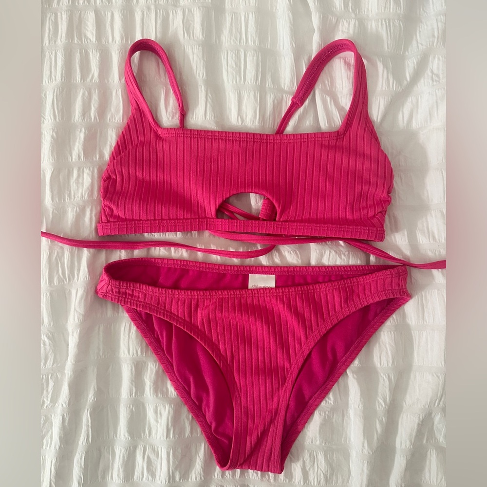 Hot pink ribbed bikini set
